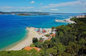 an aerial view of a beach and the ocean at Holiday Homes Lavanda - Biograd na Moru in Biograd na Moru