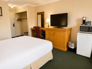 ein Hotelzimmer mit Bett und Flachbildfernseher in der Unterkunft Travelodge by Wyndam Chetwynd in Chetwynd