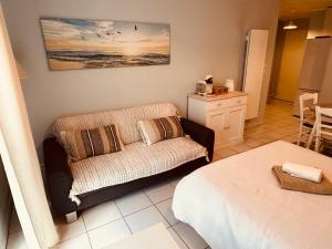 a living room with a couch and a bed at Charmant studio proche gare - parking privatif individuel clos in Arras +2 photos