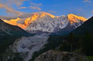a view of a mountain range with snow covered mountains at Rama lake view Hotel in Astor