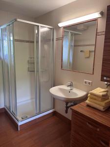 a bathroom with a shower and a sink at Apartment Alpenperle in Schladming +22 photos