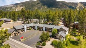 an aerial view of a resort with a parking lot at Econo Lodge Inn & Suites Heavenly Village Area in South Lake Tahoe