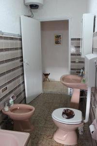 TriscinaにあるAppartamento Mediterraneoのバスルーム(ピンクのトイレ、シンク付)
