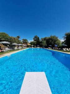a large blue swimming pool with a clear blue sky at Casa Mariangela pool and garden in Leggiuno