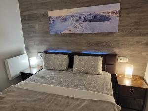ein Schlafzimmer mit einem Bett und zwei Kissen in der Unterkunft Rustic ABAT 18 in Puigcerdà
