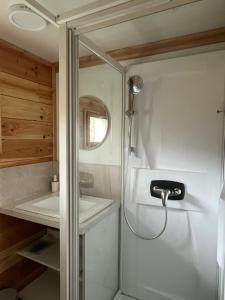 a bathroom with a shower and a sink at Chalet 4 personnes in Foix