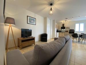 a living room with a couch and a television at Maliania in Arbonne