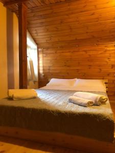 a bedroom with a bed with two towels on it at ShodaView in Oni