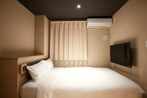 a small bedroom with a bed and a television at SORA雷門 Hotel in Tokyo