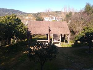 a hut with a thatched roof in a field at El Garrotal in El Bosque