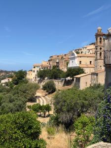 a group of buildings on a hill with trees at Cassetta 92 Marie-Pierre in Lumio