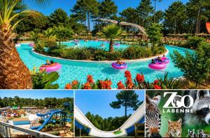 a collage of three pictures of a water park at Maison CÔTE OUEST in Labenne