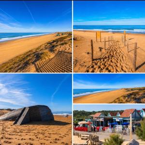 a series of four pictures of a beach at Maison CÔTE OUEST in Labenne