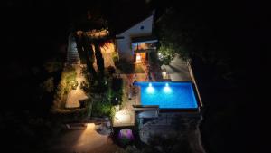 an overhead view of a swimming pool at night at Villa Verra in Pržno
