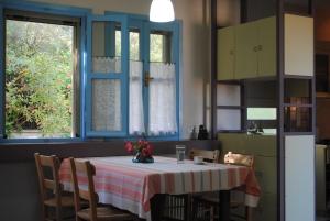 ニキアナにあるHoliday Home Fraksiのキッチン(テーブル、椅子付)、窓