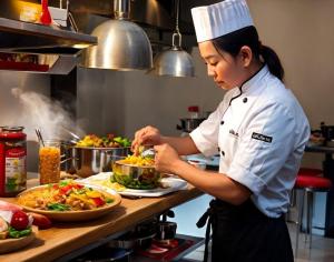 a woman preparing food in a kitchen at Nava in Thong Sala