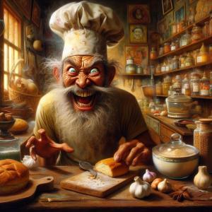 a painting of a chef in a kitchen with bread at Nava in Thong Sala