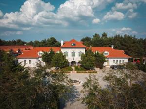 an aerial view of a house with red roofs at Bodrogi Kúria Wellness Hotel in Inárcs
