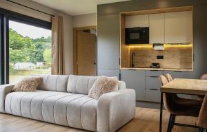 a living room with a couch and a kitchen at LA TIERRUCA HOMES in Barcenaciones
