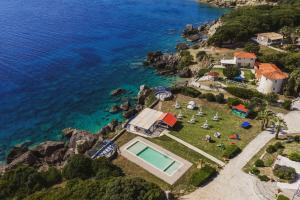 an aerial view of an island with a swimming pool at Villa Cleo Periyali in Vasilikos