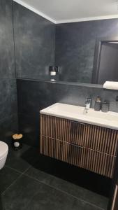 a bathroom with a sink and a toilet at RG Apartments in Šamorín