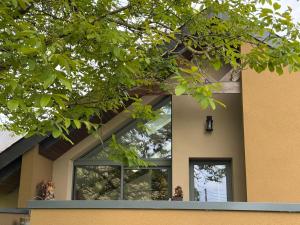 ein Haus mit großen Fenstern an der Seite in der Unterkunft Chez Arli in Attert