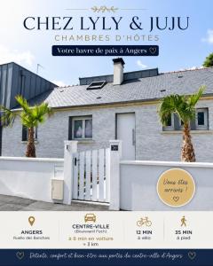 a flyer for a house with palm trees at Chambres d'hôtes "Chez Lyly et Juju" Piscine&Sauna Parking Gratuit in Angers