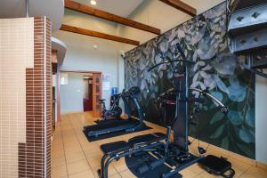 ein Fitnessstudio mit zwei Laufbändern in einem Raum in der Unterkunft Focus Hotel Łódź in Łódź