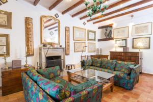 a living room with two couches and a fireplace at Ca Hado Xucla in Valldemossa