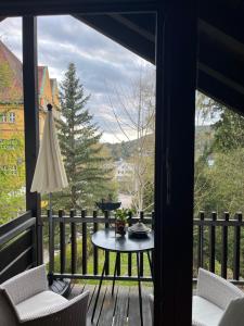 a screened in porch with a table and chairs at Garden Apartment in Baden-Baden