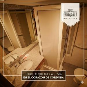 ein Badezimmer mit Waschbecken und Toilette in der Unterkunft Hotel Felipe II in Cordoba + 18 Fotos
