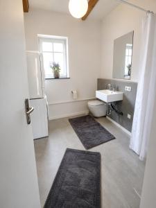 a white bathroom with a sink and a toilet at Casa Anno 1782 in Markdorf +13 photos