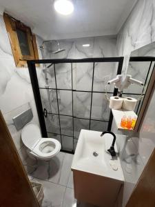 a bathroom with a white toilet and a sink at SÜMELA HOLİDAY HOTEL in Macka +41 photos
