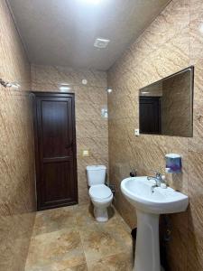 a bathroom with a toilet and a sink and a mirror at Mtis guli in Bangveti +50 photos