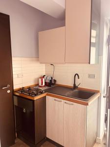 a kitchen with a sink and a stove at Margherita Room in Torre Annunziata