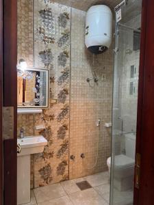 a bathroom with a shower and a toilet and a sink at Ras elbar Palace in Ras El Bar