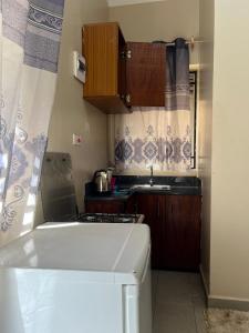 a small kitchen with a sink and a stove at Regeneration in Jinja
