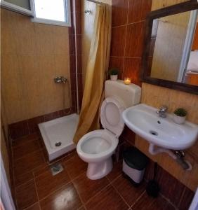 a bathroom with a toilet and a sink at Basilio's Studios in Leptokarya