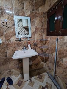 a bathroom with a sink and a mirror at Minnat Home Stay in Srinagar