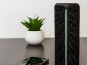 a speaker next to a potted plant on a table at Aparthotel Adagio Access Paris Porte De Charenton in Charenton-le-Pont
