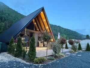 ein Haus mit Satteldach auf einem Hügel in der Unterkunft A-frame Cernat in Albac