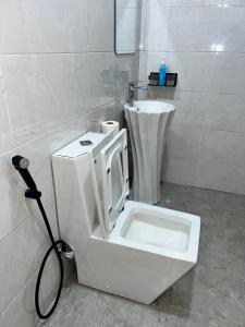 a bathroom with a toilet and a sink at Rosebank Villas in Luanda