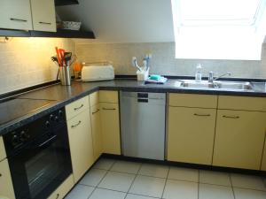 a kitchen with a sink and a dishwasher at Ferienwohnung Bandow in Woltersdorf
