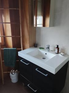 a bathroom with a white sink and a mirror at VILLA Douce Loue in Ornans +34 photos