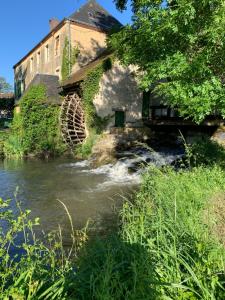 a river in front of a building next to a building at la yourte du moulin in Champrond +11 photos