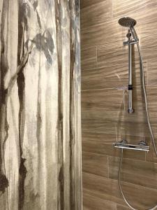 a shower in a bathroom with a shower curtain at Le Chalet Cormoyeux in Cormoyeux +94 photos