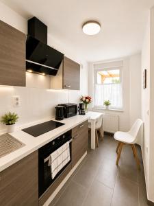a kitchen with a sink and a stove at Stendaler Apartments in Stendal