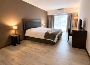 a bedroom with a bed and a desk and a television at Hotel Cardal Tandil in Tandil +5 photos