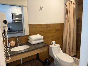 a bathroom with a toilet and a sink and a mirror at Purísima 5 0 in Monterrey +119 photos