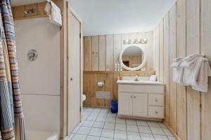 a bathroom with a sink and a shower and a mirror at Bear's Crossing Retreat in Dover +47 photos